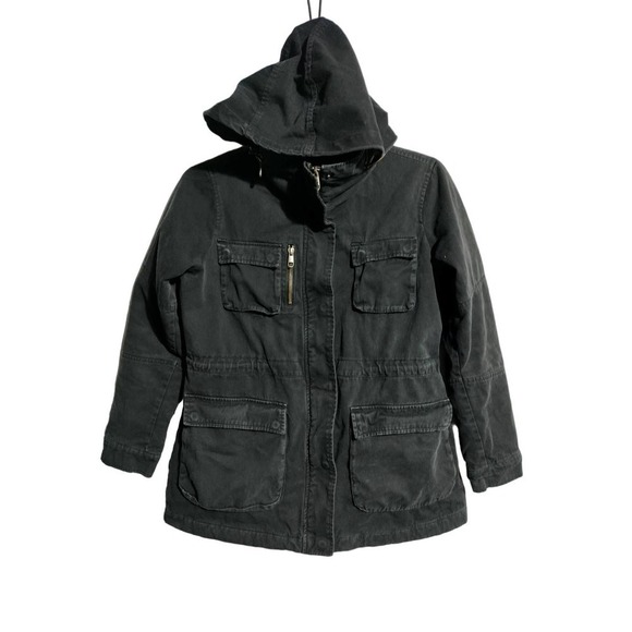 Steve Madden black utility coat with zippered hood lots of pockets woman medium - Picture 1 of 8